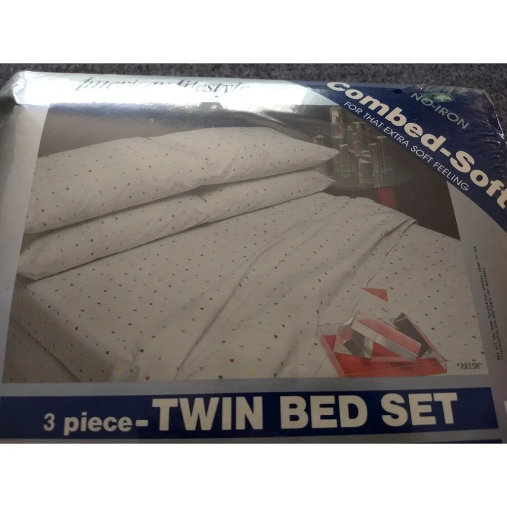 American Lifestyle Twin Sheet Set 3Pc Combed-Soft Cotton Blend Prism Diamond NOS